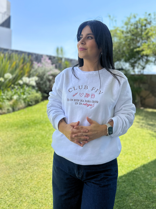 Sudadera CLUB FIV Blanca bordado palo de rosa