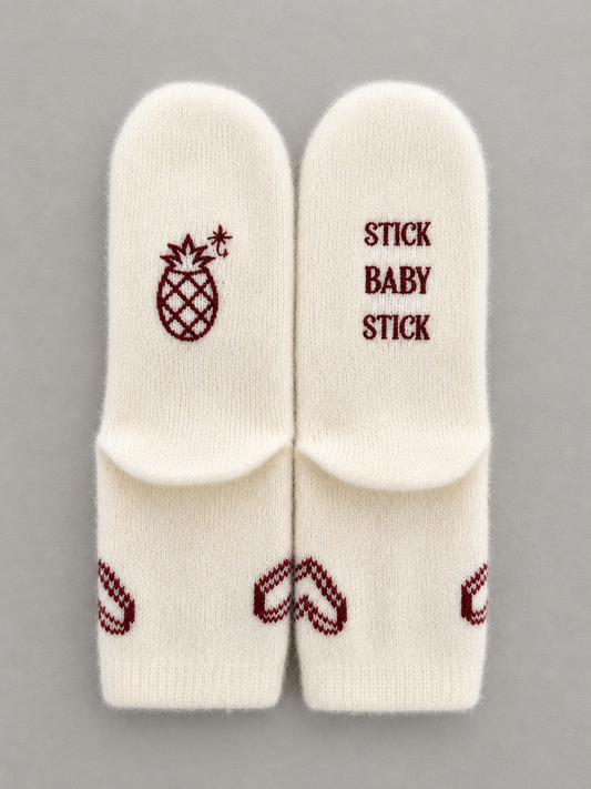 Calcetas "stick baby stick" color hueso bordado tinto